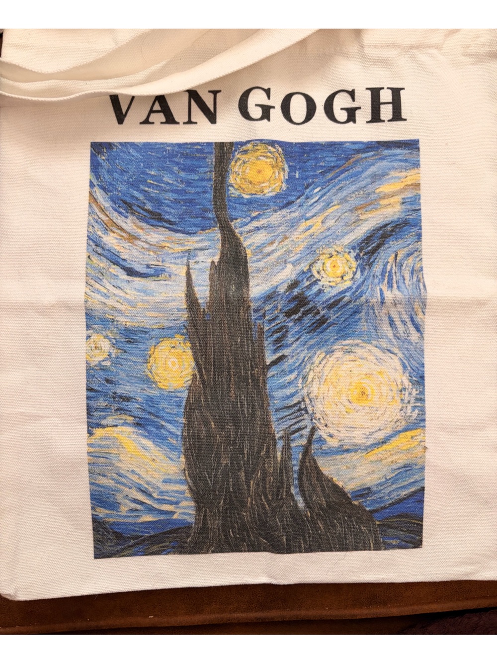 Van Gogh Starry Night Canvas Tote Bag in Cream and Blue